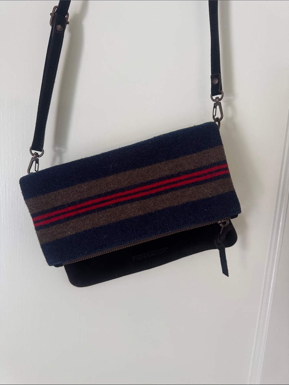 Pendleton Navy, Brown & Red Stripe Wool Crossbody